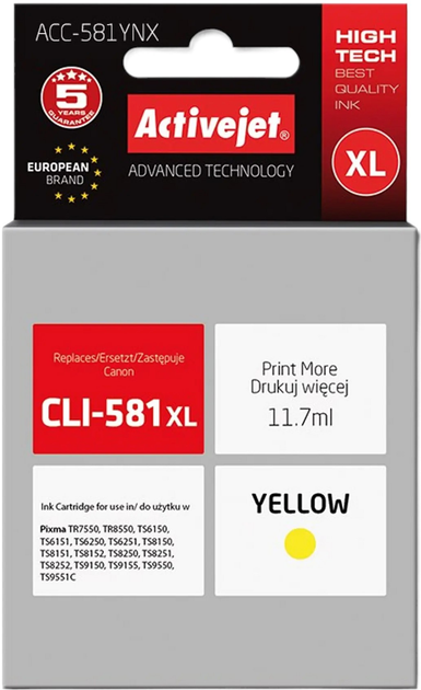 Картридж Activejet для Canon CLI-581XLY Supreme 11.7 мл Yellow (ACC-581YNX) - зображення 1