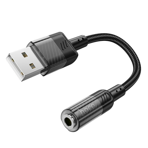 Внешняя звуковая карта HOCO Spirit transparent external Sound Card USB to 3.5mm (0.15M, USB, DAC). Black - изображение 1