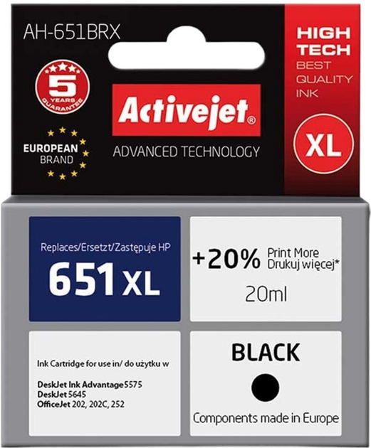 Tusz Activejet do HP 651 C2P10AE Premium 20 ml Black (AH-651BRX) - obraz 1