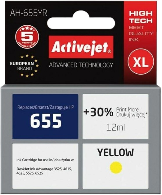 Картридж Activejet для HP 655 CZ112AE Premium 12 мл Yellow (AH-655YR) - зображення 1