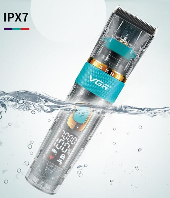 Машинка для стрижки волоc и бороды VGR V-695 с LED дисплеем IPX7 степень влагозащиты - изображение 3