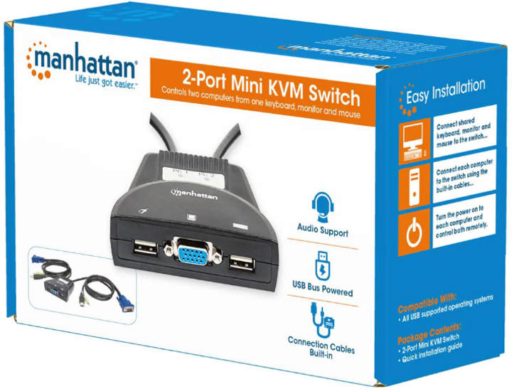 KVM-перемикач Manhattan 2-портовий Mini (151245) - зображення 4