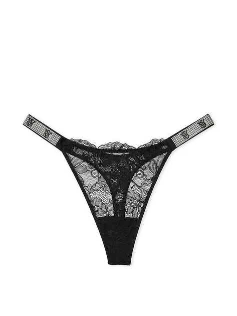 Трусики Victoria's Secret стрінги зі стразами мереживні чорні XS / Shine - Фото 2 Трусики Victoria's Secret стрінги зі стразами мереживні чорні XS / Shine - зображення 2