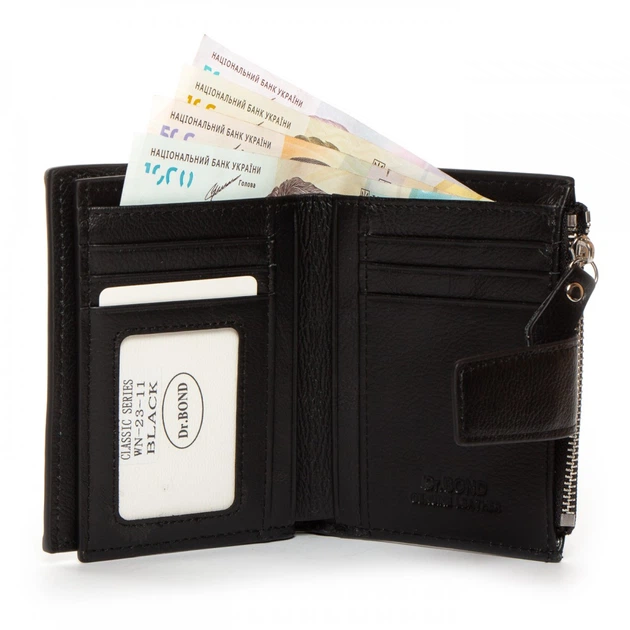 Женский кожаный кошелек Classik DR. BOND WN-23-11 black - изображение 7