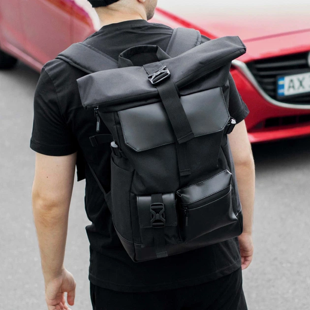 Городской рюкзак RollTop черный с отделением для ноутбука на 20-25 литров РоллТоп Rytm для путешествий - Фото 11 Городской рюкзак RollTop черный с отделением для ноутбука на 20-25 литров РоллТоп Rytm для путешествий - изображение 11
