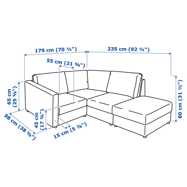 Кутовий диван IKEA VIMLE ВІМЛЕ, 3-місний, з вікритою секцією, ГРАНН, Бомстад чорний, 993.067.56 - изображение 15