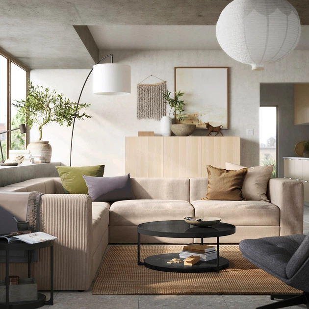 Модульний кутовий диван IKEA JÄTTEBO, 6-місний, Самсала сіро-бежевий, 094.852.53 - зображення 2