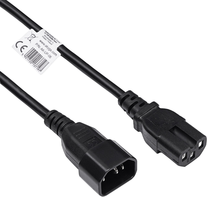 Kabel zasilający Akyga IEC-C14 - IEC-C15 1.8 m Black (AK-UP-06) - obraz 1