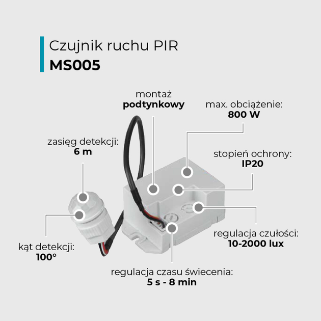 Датчик руху з зовнішнім сенсором PIR DPM MS005 білий (5906881217917) - зображення 5