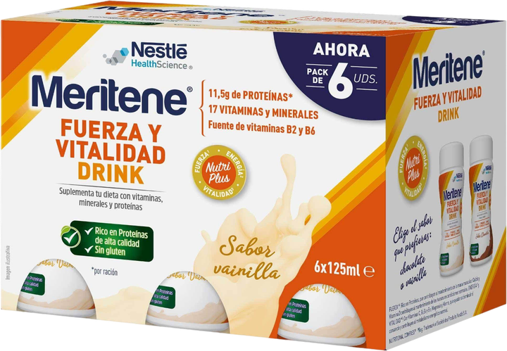 Napój waniliowy Nestle Meritene Drink Botella 6 x 125 ml (8470001951519) - obraz 1