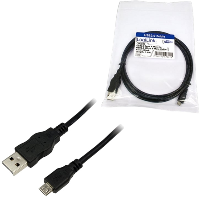 Кабель Logilink USB Type-A - micro-USB 1.8 м Black (4260113573778) - зображення 1