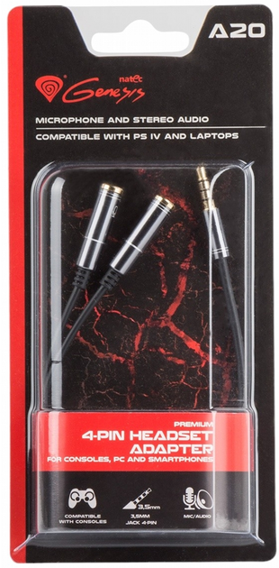 Adapter Natec Jack 3.5 mm 4-pin - 2 x Jack 3.5 mm 3-pin M/F Black (NKA-0729) - obraz 4