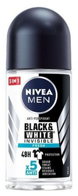 Антиперспірант NIVEA Black and White invisible fresh кульковий для чоловіків 50 мл (42349778) - зображення 1