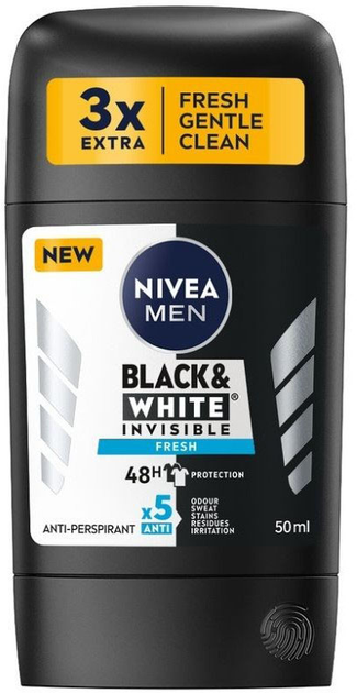 Антиперспірант NIVEA Black and White invisible fresh стік для чоловіків 50 мл (42429647) - зображення 1