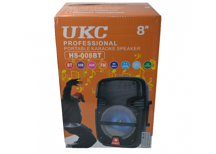 Портативная колонка UKC HS-008BT 8 дюймов аккумуляторная с пультом ДУ + микрофон + FM-радио/слот USB и TF под карту Черная (11713) - изображение 5