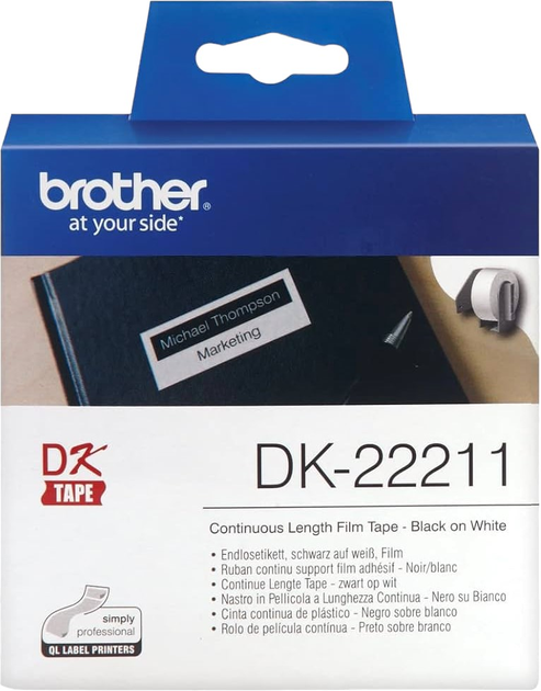 Етикеточна стрічка Brother DK-22211 29 mm x 15 m Black/White (DK-22211) - зображення 1
