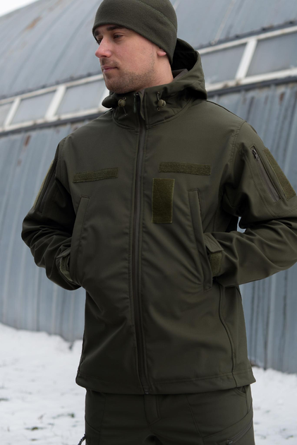 Тактична чоловіча куртка Soft shell на блискавці з капюшоном водонепроникна M олива 00084 - зображення 1