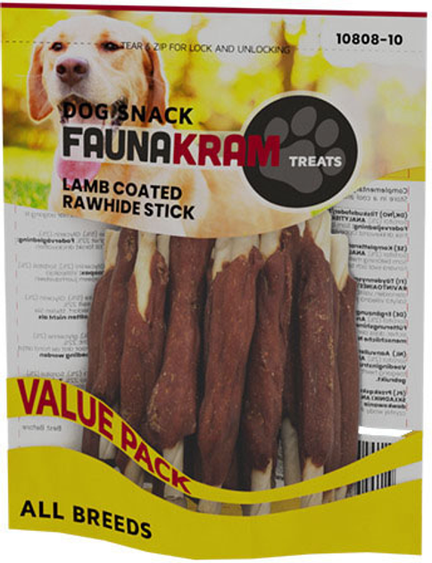 Ласощі для собак Faunakram Snack Lamcoated Rawhide Stick 300 г (5714736002805) - зображення 1