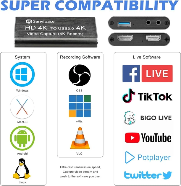 ​Карта видеозахвата Sanyipace Z34 4K HDMI в Type-C USB 3.0 - изображение 6