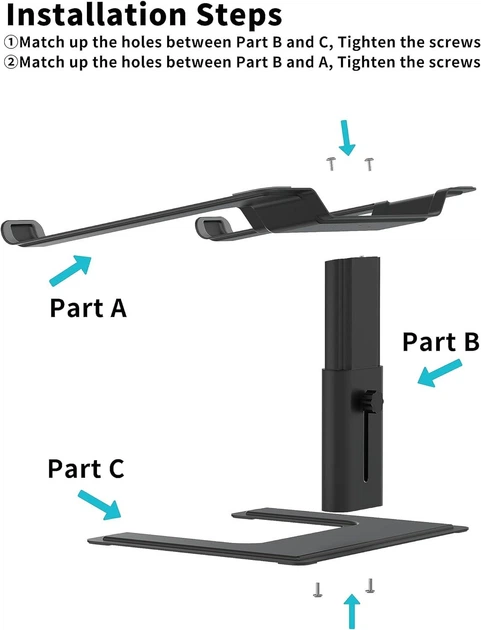 ​Подставка под ноутбук ALASHI Laptop Stand for Desk 10-17.3" Notebook, Aluminum, A-Black - изображение 6