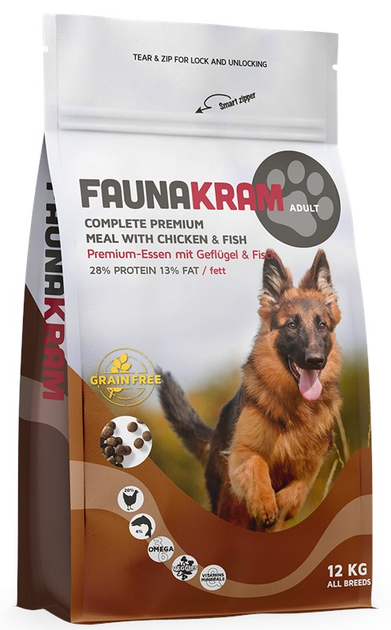 Karma sucha dla psów dorosłych Faunakram Grain Free Chicken and Fish 12 kg (5708356003243) - obraz 1