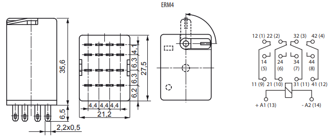 Реле промежуточное AC230 ETI ERM4-230AC 4p 6A 2473010 - изображение 4