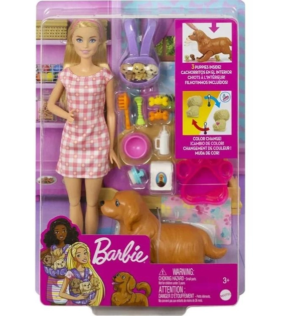  Lalka Mattel Barbie Newborn Pups z psem i nowo narodzonymi szczeniętami (0194735012442) - obraz 1