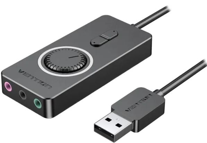 Зовнішня звукова карта USB з регулятором гучності Vention Black (CDRBB) - изображение 1