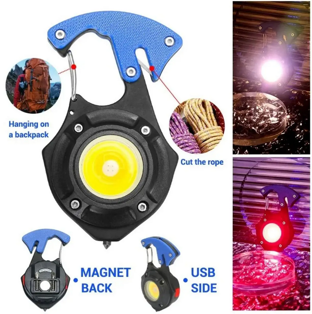 LED фонарик W5143 с аккумулятором, комплектом Type-C, карабином, магнитом и отверткой в синем цвете. - изображение 4