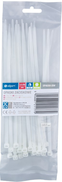 Opaski zaciskowe DPM 4.8 x 200 mm 25 szt białe (OP48200-25W) - obraz 1