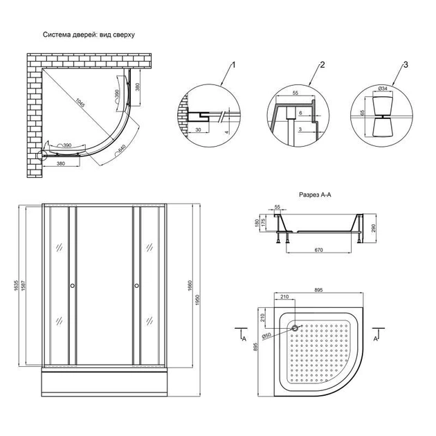 Lidz 4мм скляні двері з малюнком Linie WIEŻA SC90x90.MID.L - изображение 2