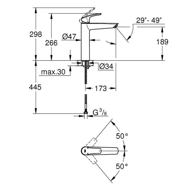 Смеситель для раковины Grohe Eurosmart New однорычажный, хром (23971003) - изображение 2