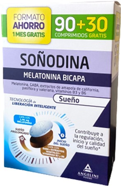 Suplement diety Angelini Soñodine Melatonin Bilayer 90 + 30 tabletek (8430992122534) - obraz 1