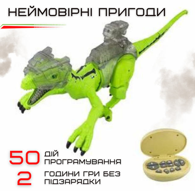 Игрушка Динозавр Радиоуправляемый с Паровым Эффектом Интерактивный Робот на Аккумуляторе со Светом и Звуком Велоцираптор Зеленый 52 см - изображение 8