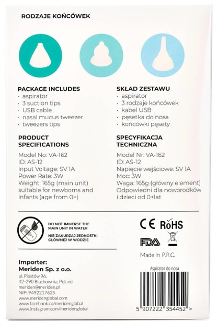 Elektryczny aspirator do nosa i ucha Meriden Aspiro Baby 0+ (5907222354452) - obraz 5
