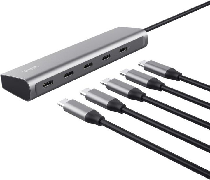 Hub USB 5w1 Trust Halyx 1 x USB-C + 4 x USB-C 3.2 Gen1 Silver (8713439251364) - obraz 5