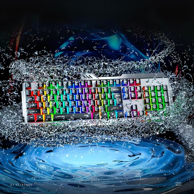 Проводной набор INPHIC полноразмерная клавиатура K2 +игровая мышь W2, с RGB подсветкой, бесшумная, 8800DPI, GR - изображение 4