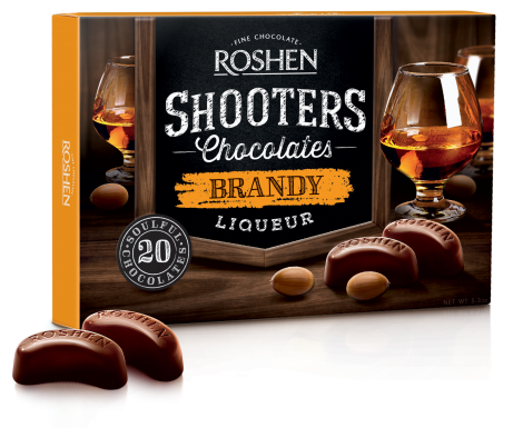 Ящик Цукерок в коробці Roshen Shooters з бренді-лікером 150 г х 10 шт - Фото 1 Ящик Цукерок в коробці Roshen Shooters з бренді-лікером 150 г х 10 шт - изображение 1