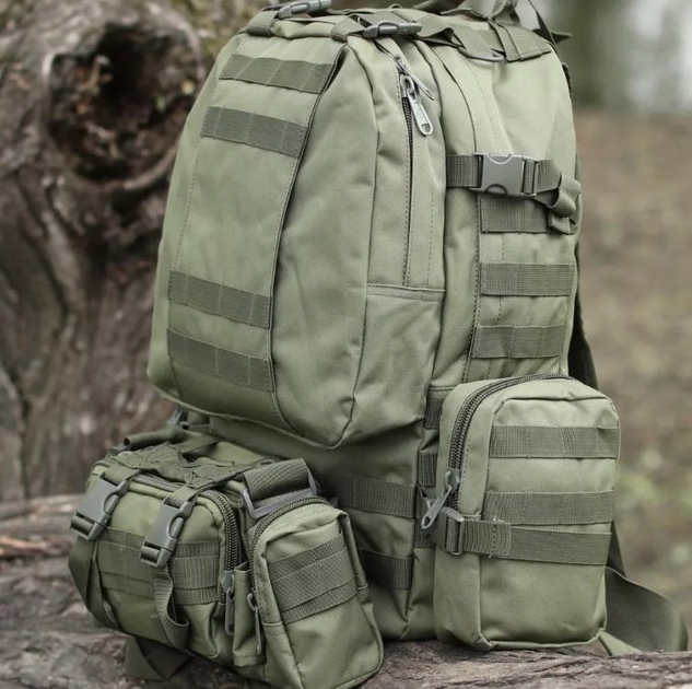 Військово-тактичний рюкзак Molle Assault 55 L+ 3 органайзери, олива (R-20) - зображення 2