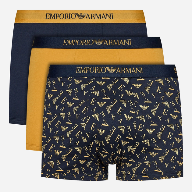 Komplet męskich majtek bawełnianych Emporio Armani 3F722111625-22036 XL 3 szt Niebieski/Musztardowy (8056787660649) - obraz 1