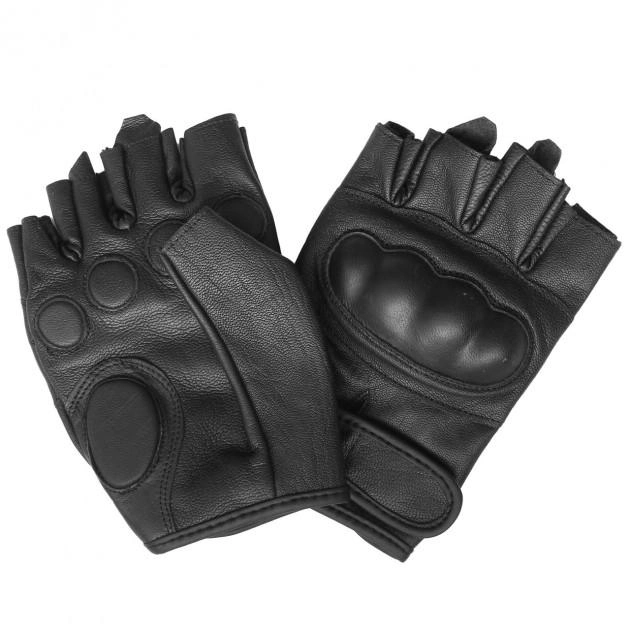 Перчатки беспалые перчатки черные кожа Mil-Tec Германия р. Л и М - изображение 2