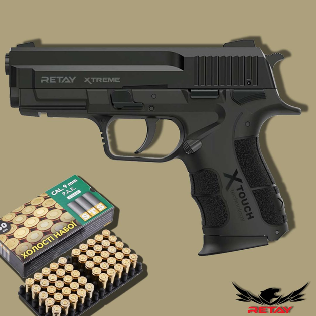 Стартовый пистолет Retay XTreme + 20 патронов, сигнальный под холостой патрон 9мм, Шумовой - изображение 1