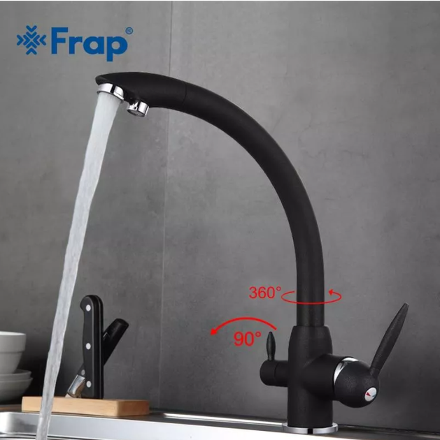 Смеситель для кухни с подключением к фильтру Frap F4399-7, черный, черный - изображение 3