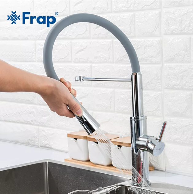 Смеситель для кухни Frap F4452-6 с гибким изливом, 2 режима, серый/хром - изображение 2