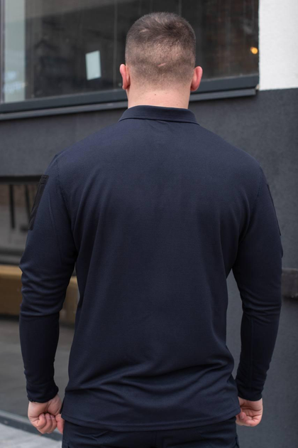 Поло с длинным мужским рукавом для ДСНС с липучками под шевроны темно-синий цвет ткань CoolPass M - изображение 2
