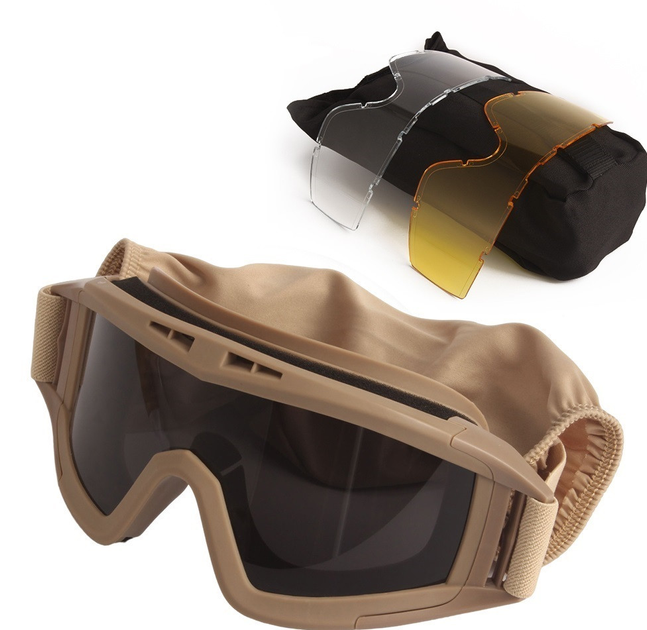 Тактичні окуляри захисна маска Solve із 3 змінними лінзами Койот - зображення 1