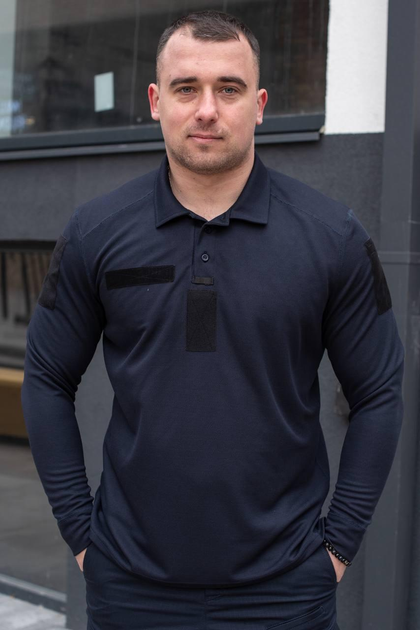 Поло с длинным мужским рукавом для ДСНС с липучками под шевроны темно-синий цвет ткань CoolPass XL - изображение 1