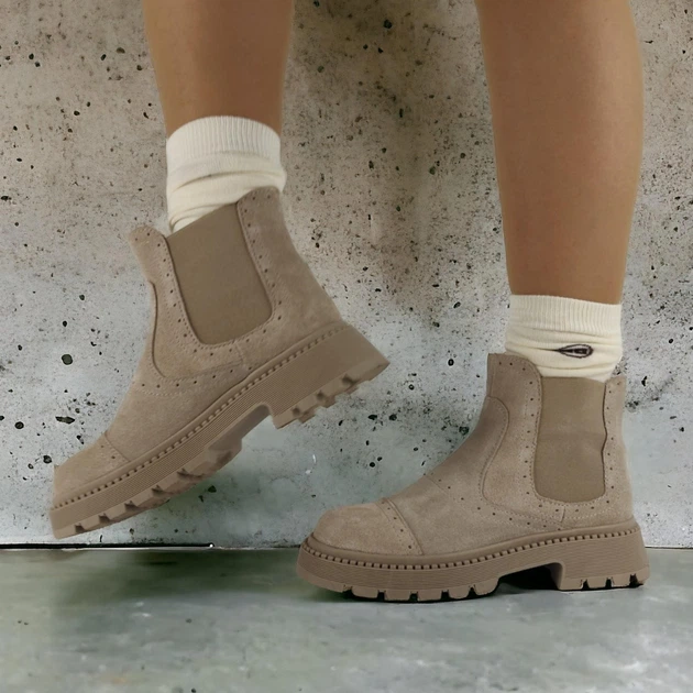 Жіночі ДЕМІсезонні замшеві черевики челсі MYZ 1009 БЕЖ з