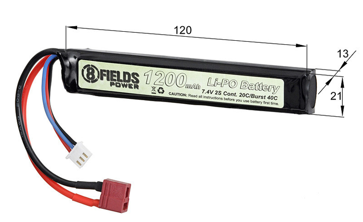 Акумулятор Li-Po 1200mAh 7,4V 20/40C — T-CONNECTOR [8FIELDS] (для страйкбола) - зображення 2