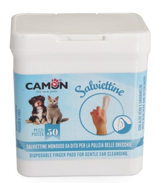 Chusteczki-palce do czyszczenia uszu dla zwierząt Camon Finger Cleansing Wipes 50 szt (8019808225418) - obraz 1